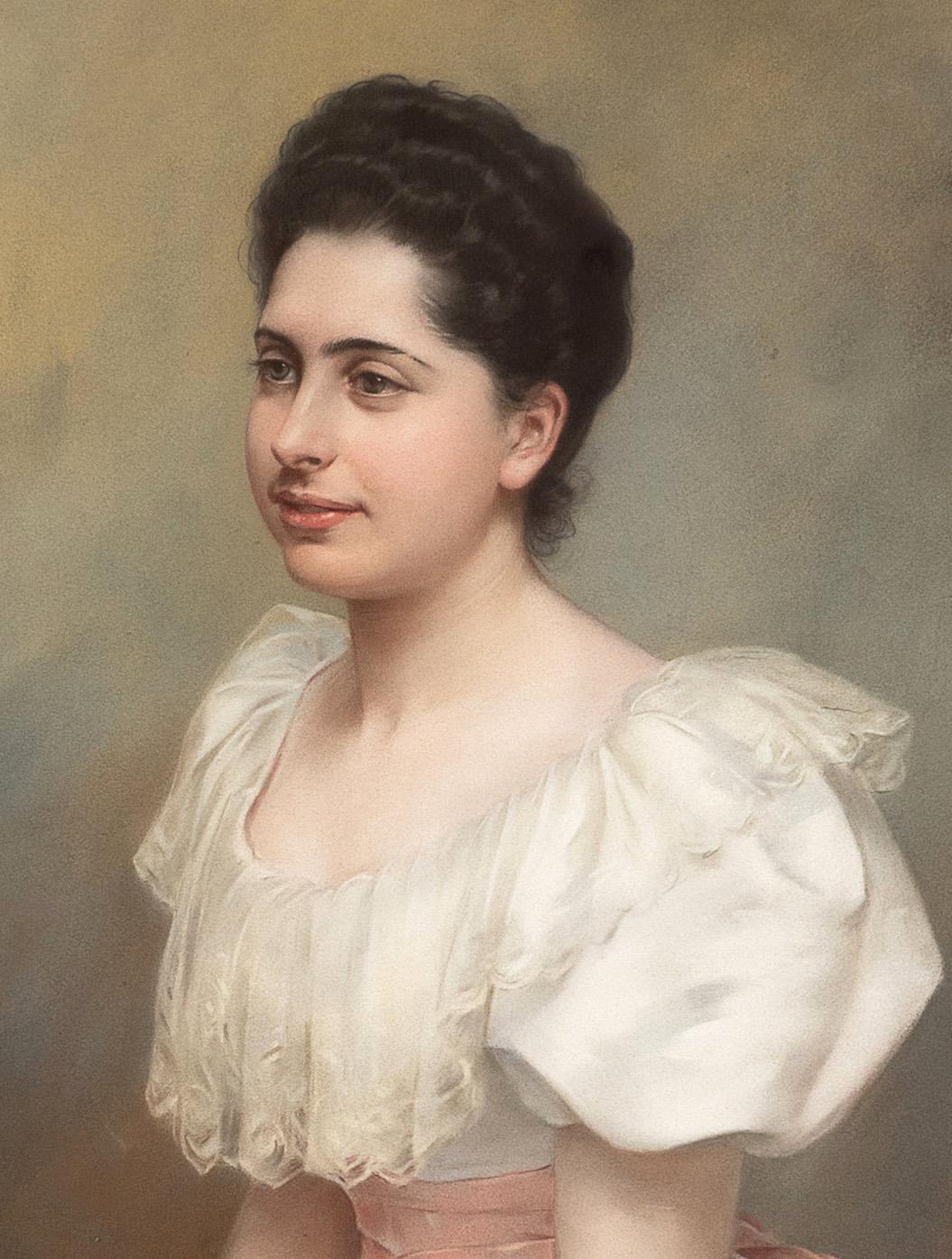 Grazioso ritratto della contessa Carrobio Pastello su tela 1910 circa - Portrait Painting Marrone di Carl Froschl