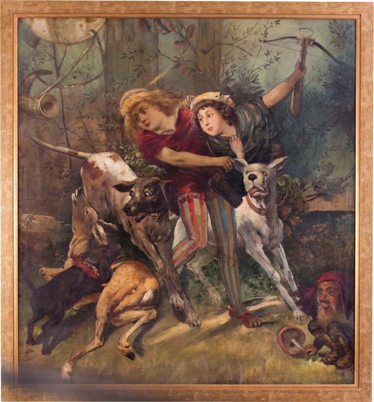 Carl Gehrts Figurative Painting - Large 19th Century German oil figurative painting of a deer hunt