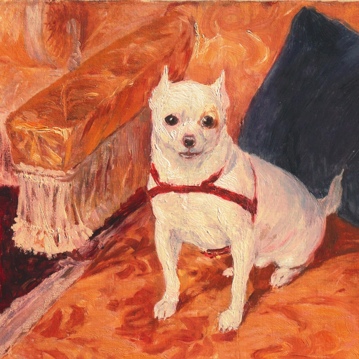 'Chihuahua on a Velvet Armchair', Académie Julian, Paris, Royal Academy, Benezit - Impressionist Painting by Carl Georg Arsenius