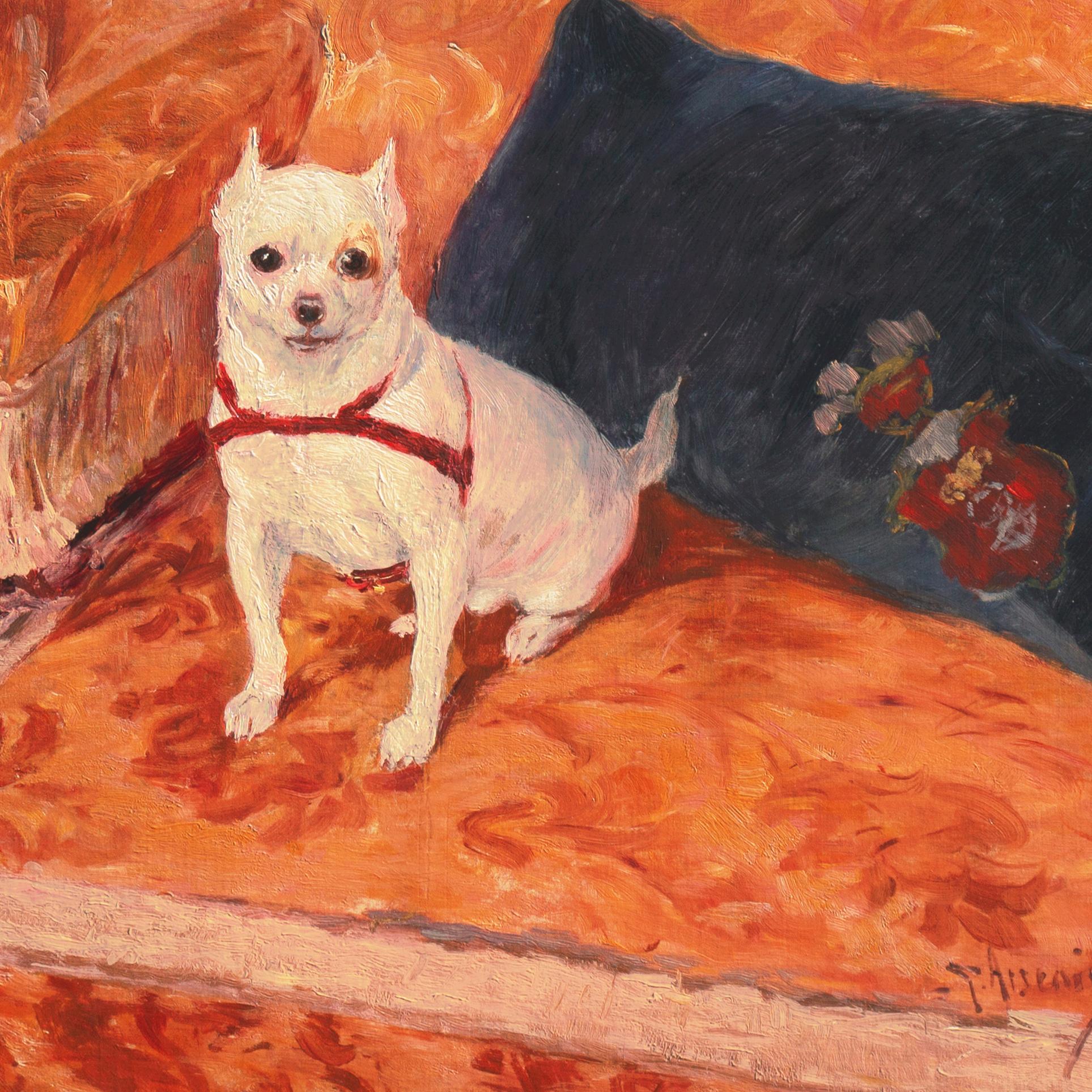'Chihuahua on a Velvet Armchair', Académie Julian, Paris, Royal Academy, Benezit For Sale 4