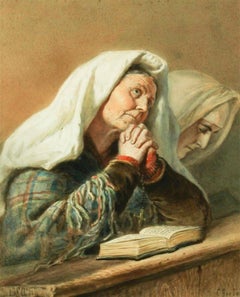 Carl Goebel (1824-1899) - Signed & Framed Austrian Watercolour, Nuns at Prayer