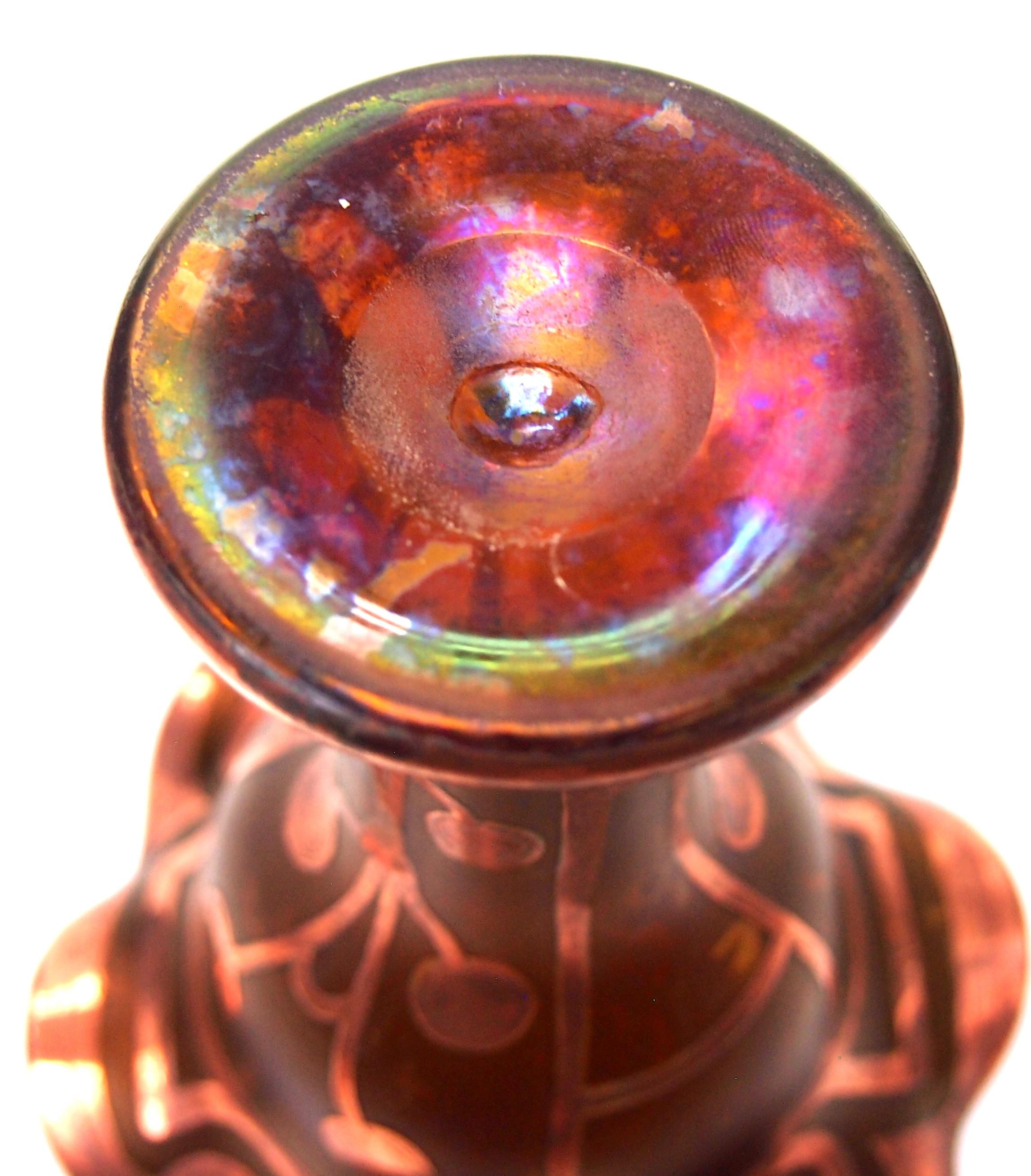 Jugendstil Carl Goldberg  metal -like Glass vase with stylised copper overlay c1900 For Sale