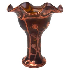 Antique Carl Goldberg  metal -like Glass vase with stylised copper overlay c1900