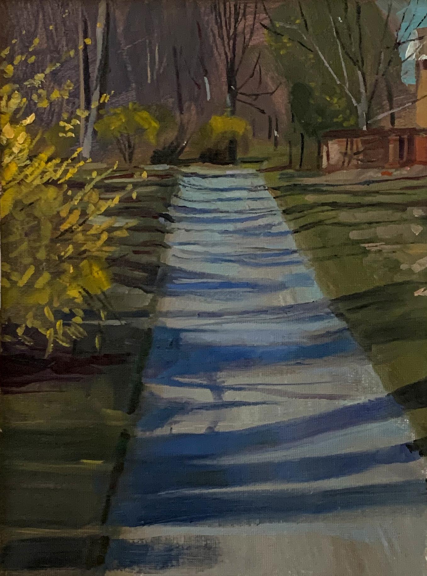 Carl Grauer Landscape Painting - April 11, 2021 #2 (Shadows on a Side Walk, Contemporary Landscape on canvas)