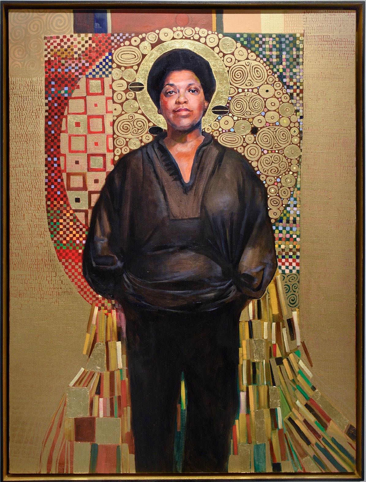 Carl Grauer Portrait Painting - Audre Lorde (Gustav Klimt Inspired Figurative Painting of LGBTQ Icon, Framed)