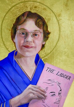 Barbara Gittings (Figuartive Painting of LGBTQ Icon in Gold Triptych Frame)