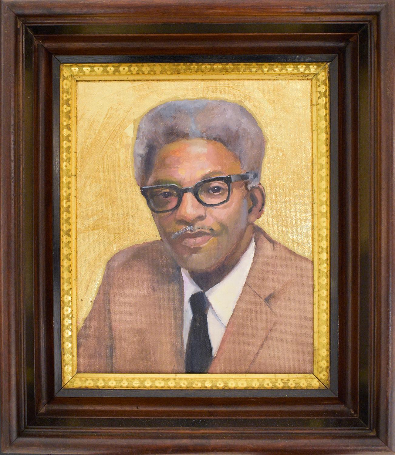 Carl Grauer Figurative Painting - Bayard Rustin (Portrait Painting of LGBTQ Icon with Gold Leaf & Wood Frame)