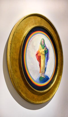 Gilbert Baker (Figurative Portrait Painting of LGBTQ Icon in a Circular Frame)