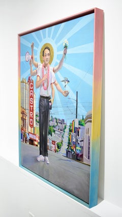 Harvey Milk (Figuartive Painting of LGBTQ Icon Harvey Milk in Rainbow Frame)