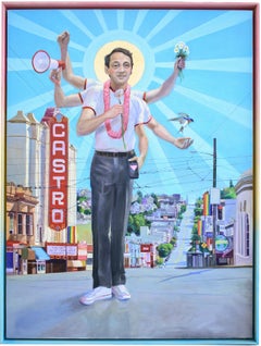 Harvey Milk (peinture figurative de l'icône LGBTQ Harvey Milk dans un cadre arc-en-ciel)