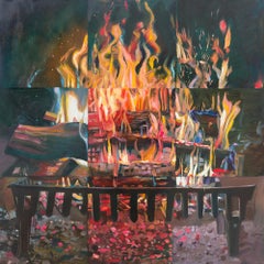 Hearth (Abstracted Still Life Painting of a Red Flaming Fire Against Black)
