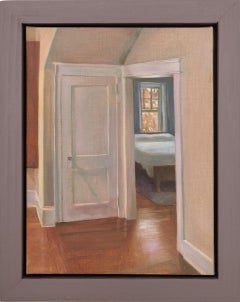 In the Guest Room (Contemporary Interior Painting of a Bedroom Doorway)