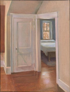 In the Guest Room (Contemporary Interior Painting of a Bedroom Doorway)