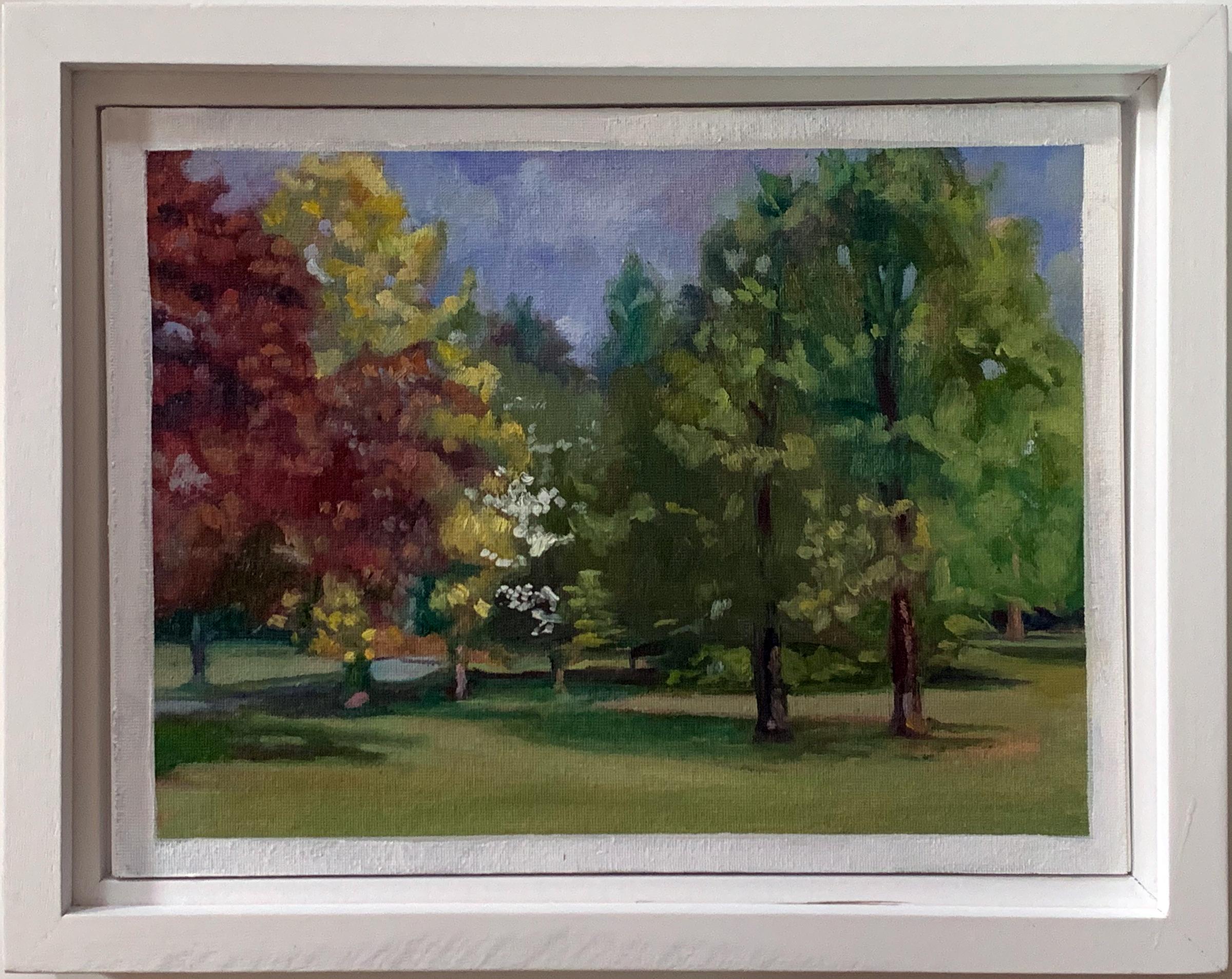 July 13, 2020 (Plein Air Landscape, Trees Changing Colors, Framed) - Painting by Carl Grauer