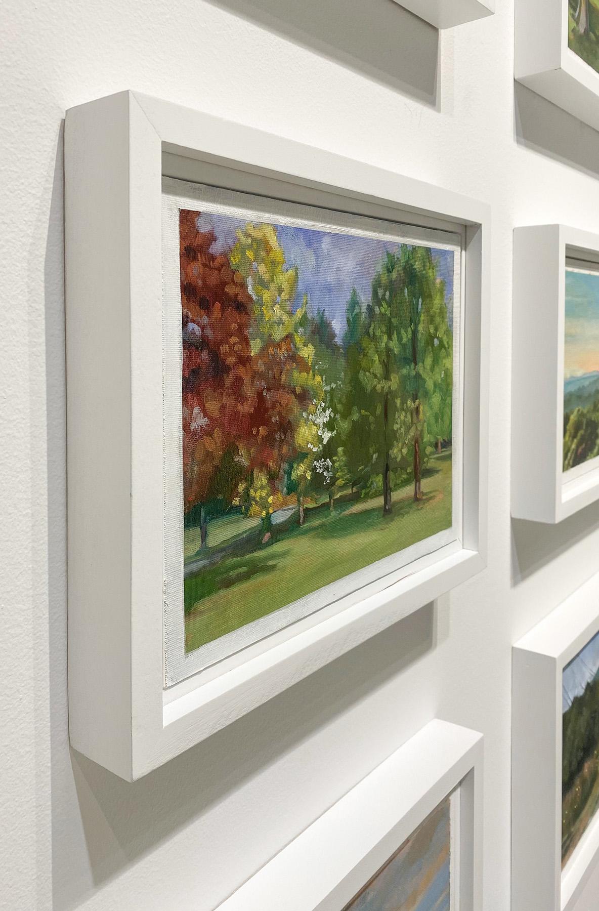 July 13, 2020 (Plein Air Landscape, Trees Changing Colors, Framed) - Black Landscape Painting by Carl Grauer