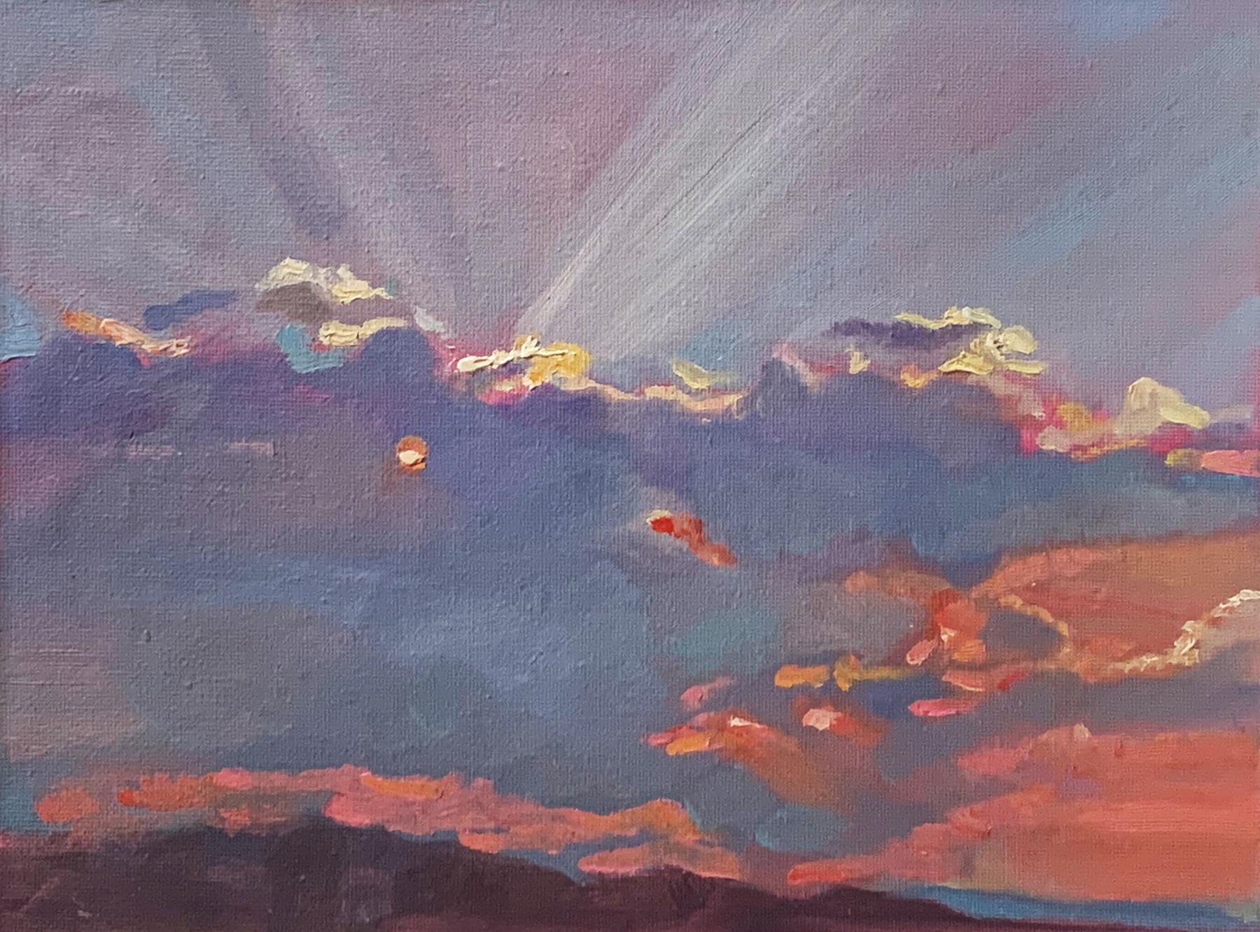 Carl Grauer Landscape Painting - July 26, 2021 (Dramatic Pink Sunset Illuminating Clouds, oil on canvas, framed)
