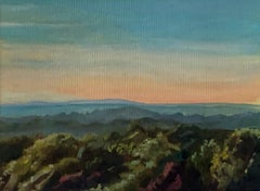 June 25, 2020 (Plein Air Landscape, Sunset over Mountain Range, White Frame)