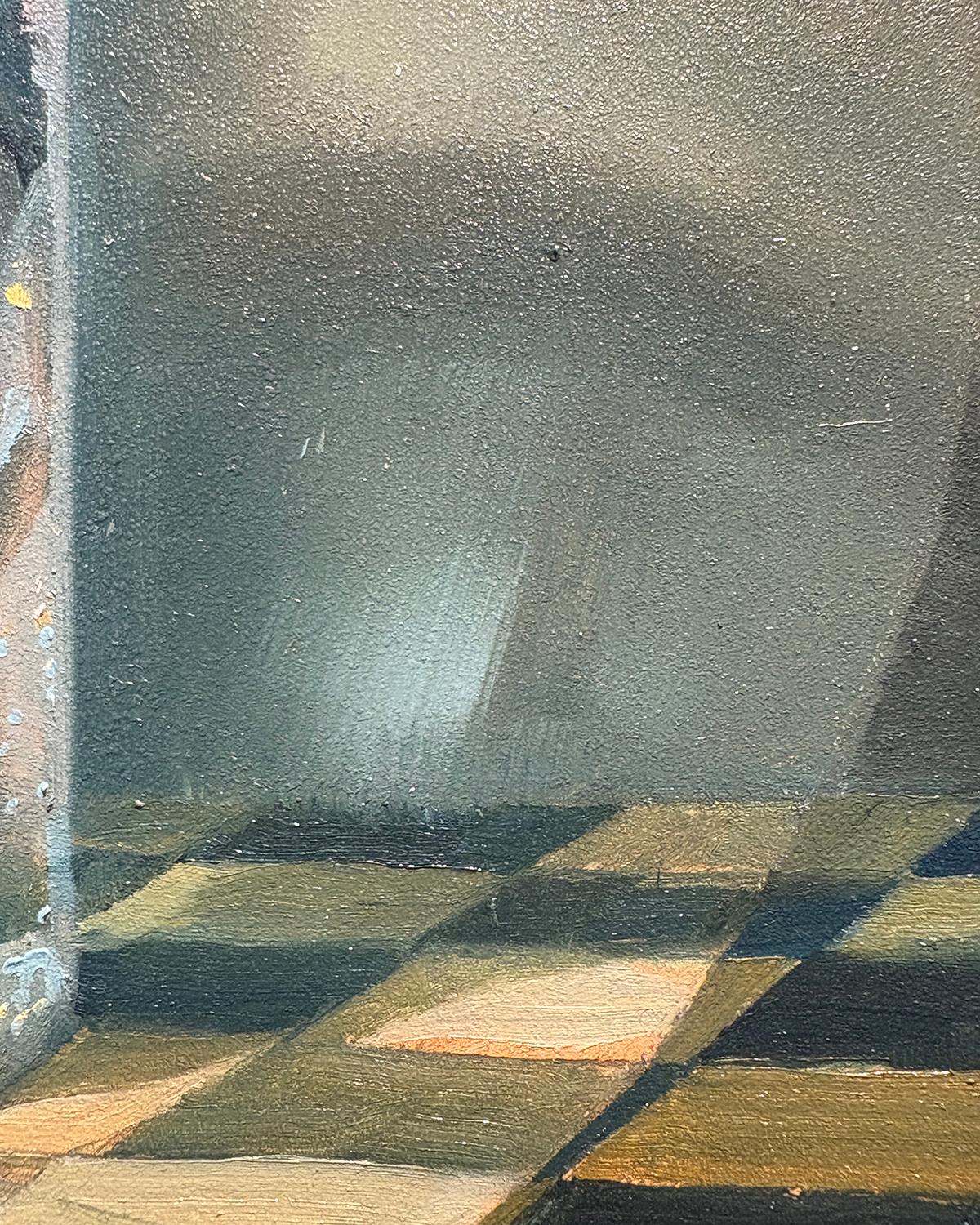 Protezione II (Natura morta contemporanea nei toni del blu e del verde di un bollitore in un barattolo) - Painting di Carl Grauer