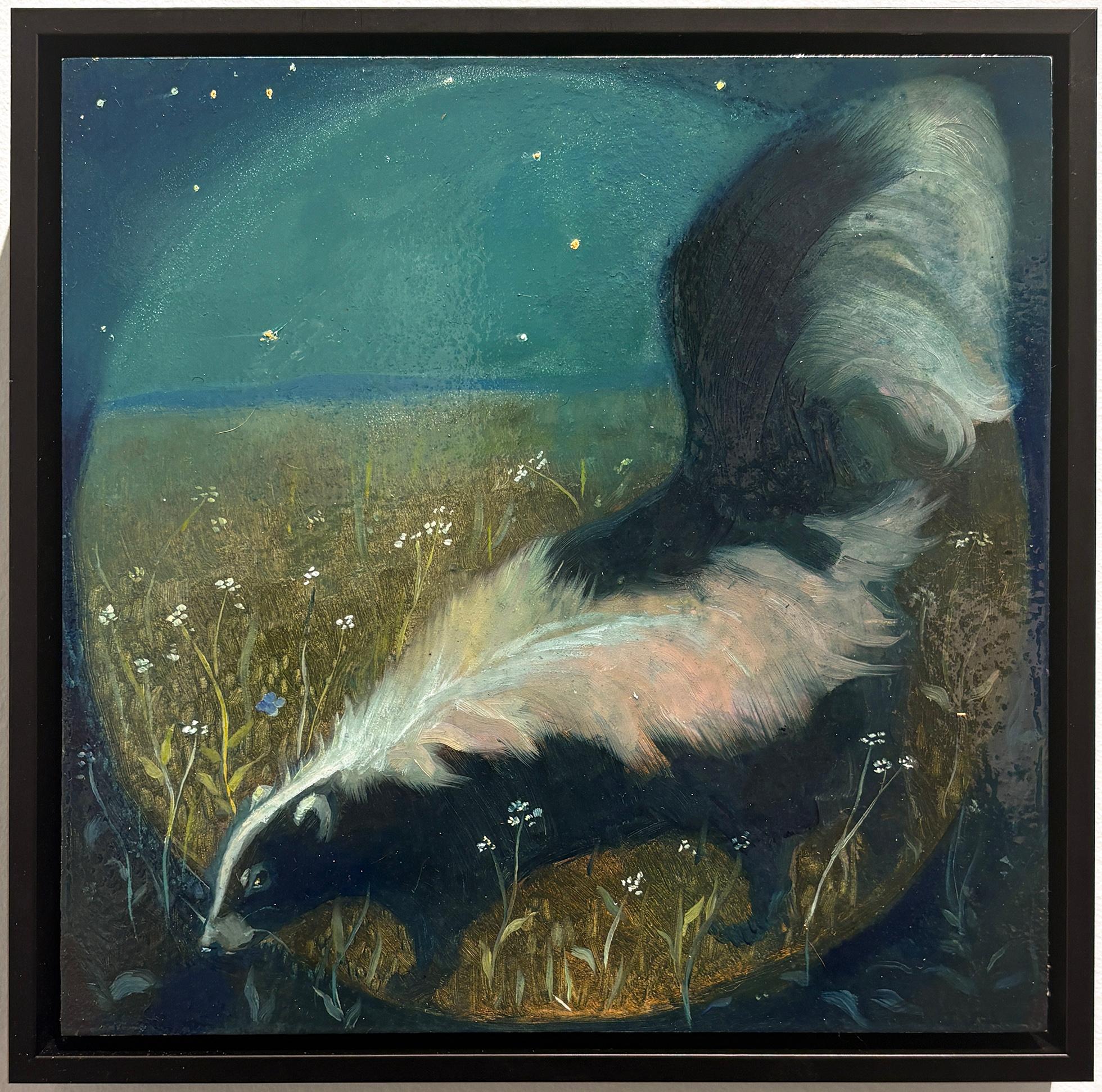 Animal Painting di Carl Grauer - Puzzola (Quadro simbolista di puzzola in un paesaggio notturno)