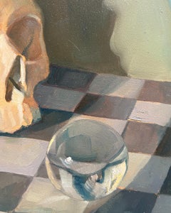 Yorik (Skull and Orb Vanitas Still Life Oil Painting in Cool Colors)
