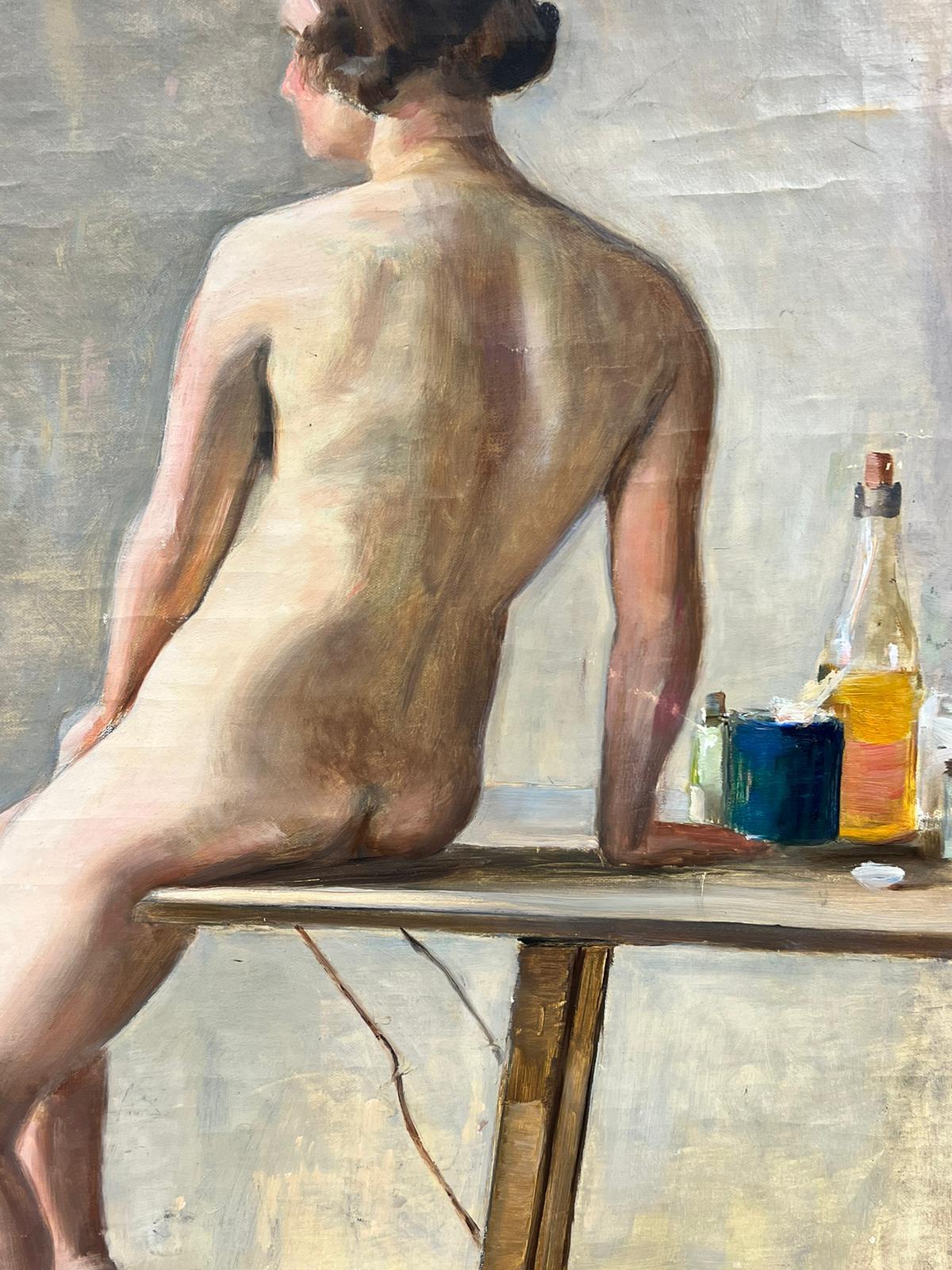 Femme nue dans un intérieur Modèle d'artiste Suédois du milieu du siècle Huile sur toile encadrée - Impressionnisme Painting par Carl Gunne