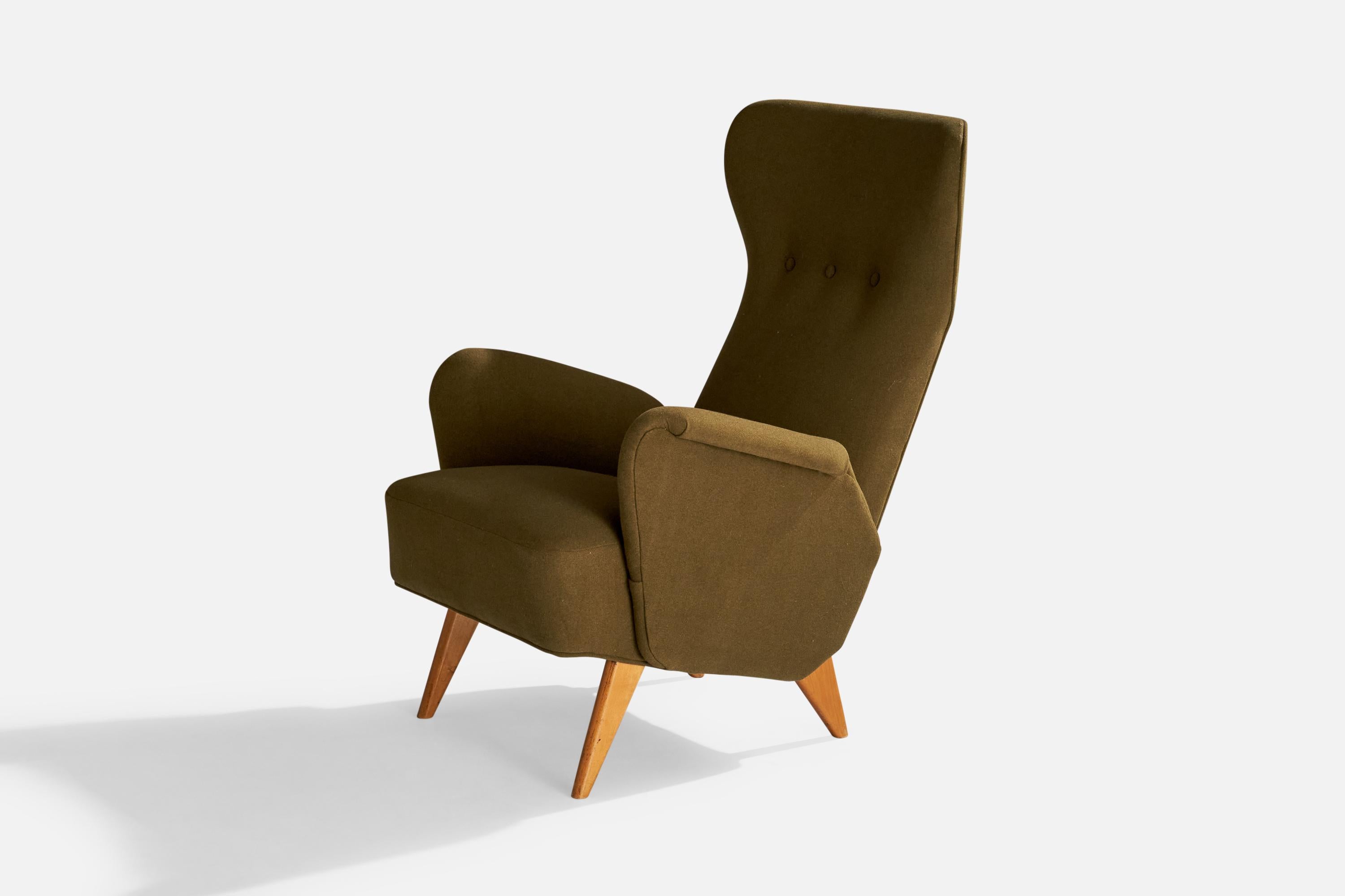Scandinavian Modern Carl Gustaf Hiort af Ornäs, Lounge Chair, Wood, Fabric, Finland, 1940s For Sale