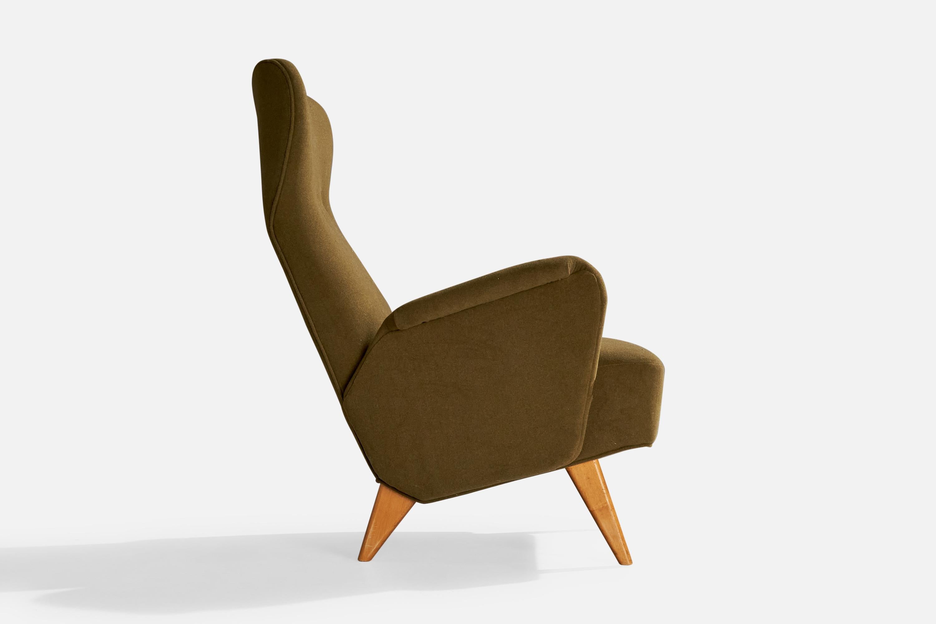 Mid-20th Century Carl Gustaf Hiort af Ornäs, Lounge Chair, Wood, Fabric, Finland, 1940s For Sale