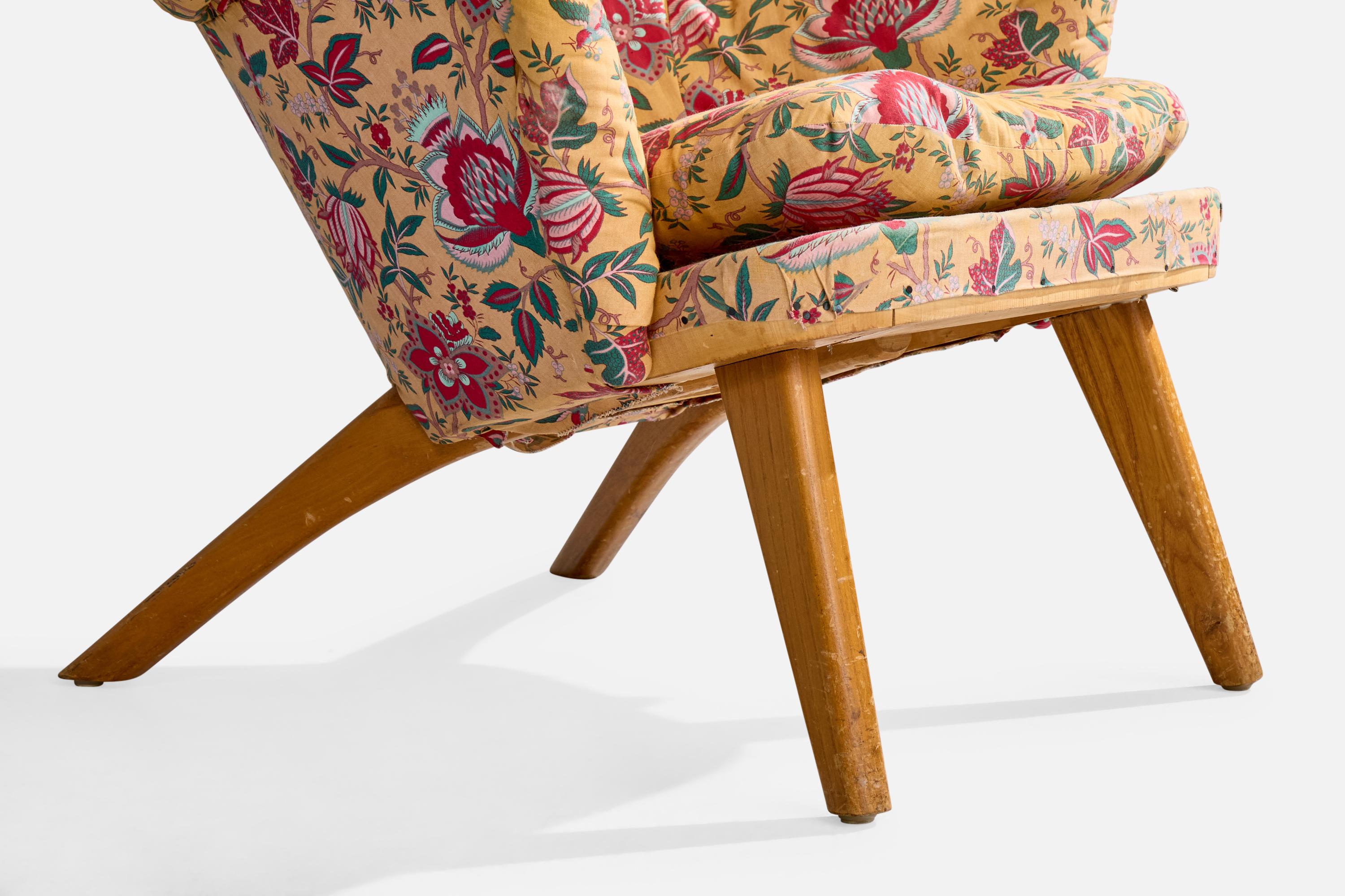 Carl Gustaf Hiort Af Ornäs, Lounge Chair, Wood, Fabric, Finland, 1950s For Sale 4