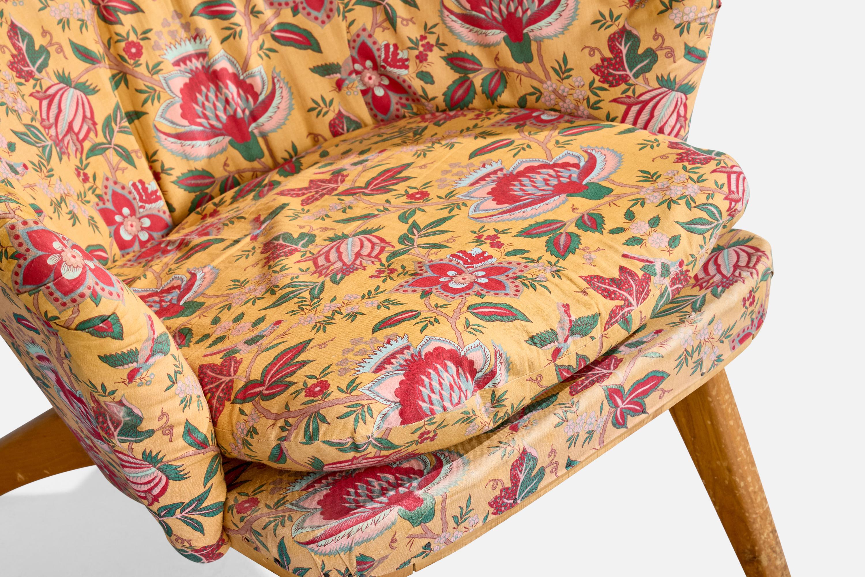 Carl Gustaf Hiort Af Ornäs, Lounge Chair, Wood, Fabric, Finland, 1950s For Sale 3