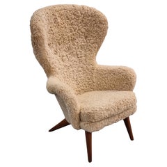 Carl-Gustaf Hiort Af Ornäs Siesta Armchair in Teak & Sheepskin Puunveisto 1950s