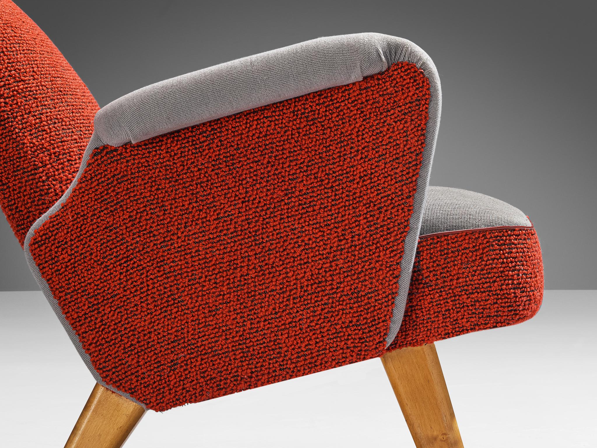 Mid-20th Century Carl Gustaf Hiort Wingback Chair in Red and Grey Upholstery  For Sale