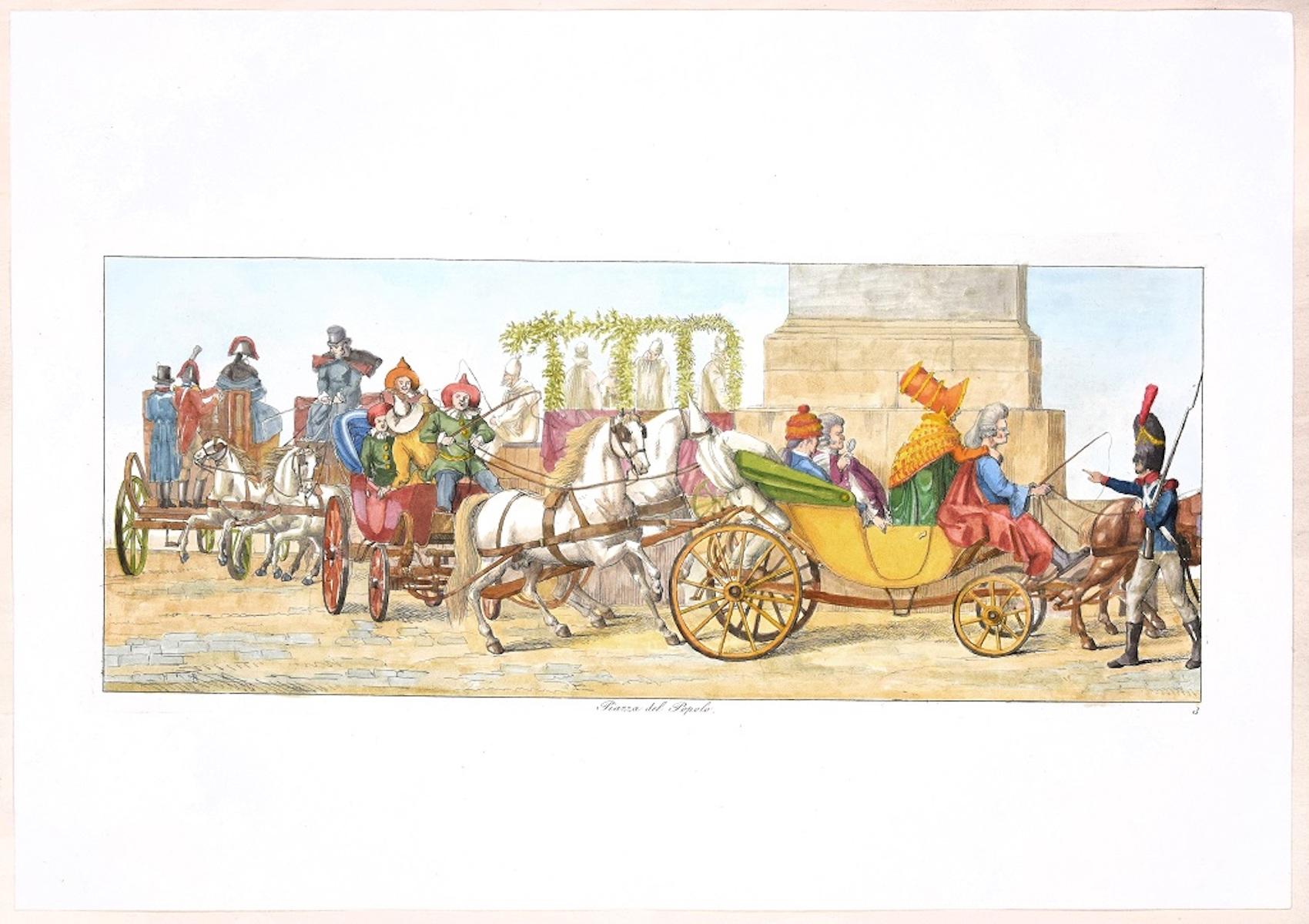 Figurative Print de Carl Gustaf Hyalmar Morner - Roma, Piazza del Popolo - Grabado original de C. G. Hyalmar Morner - 1820