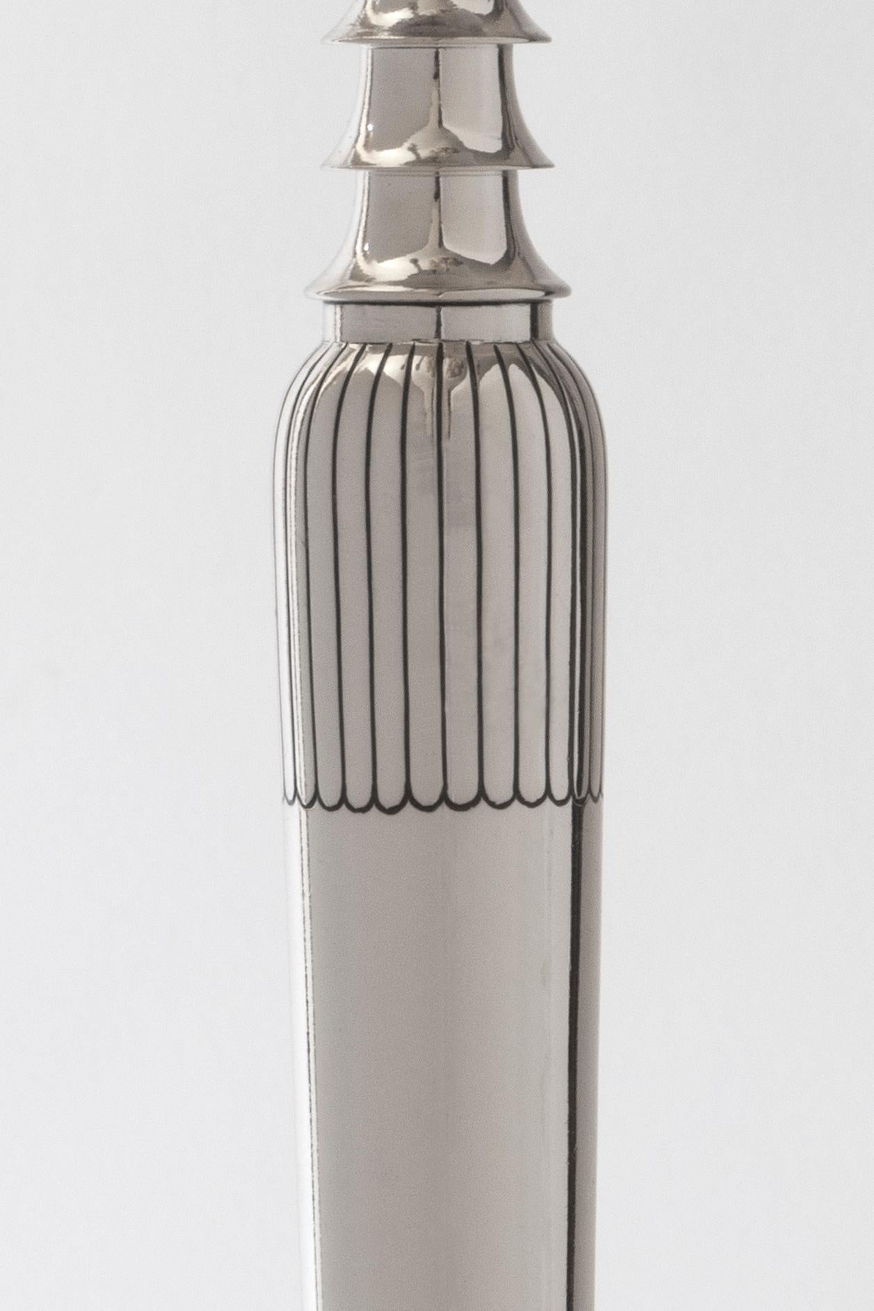 Art Deco Carl Gustav Hallberg, Swedish Grace Period Silver and Ebonized Wood Table Lamp