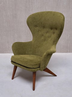 Carl-Gustav Hiort af Ornäs Sessel aus grüner Chenille und Birke, Finnland, 1952