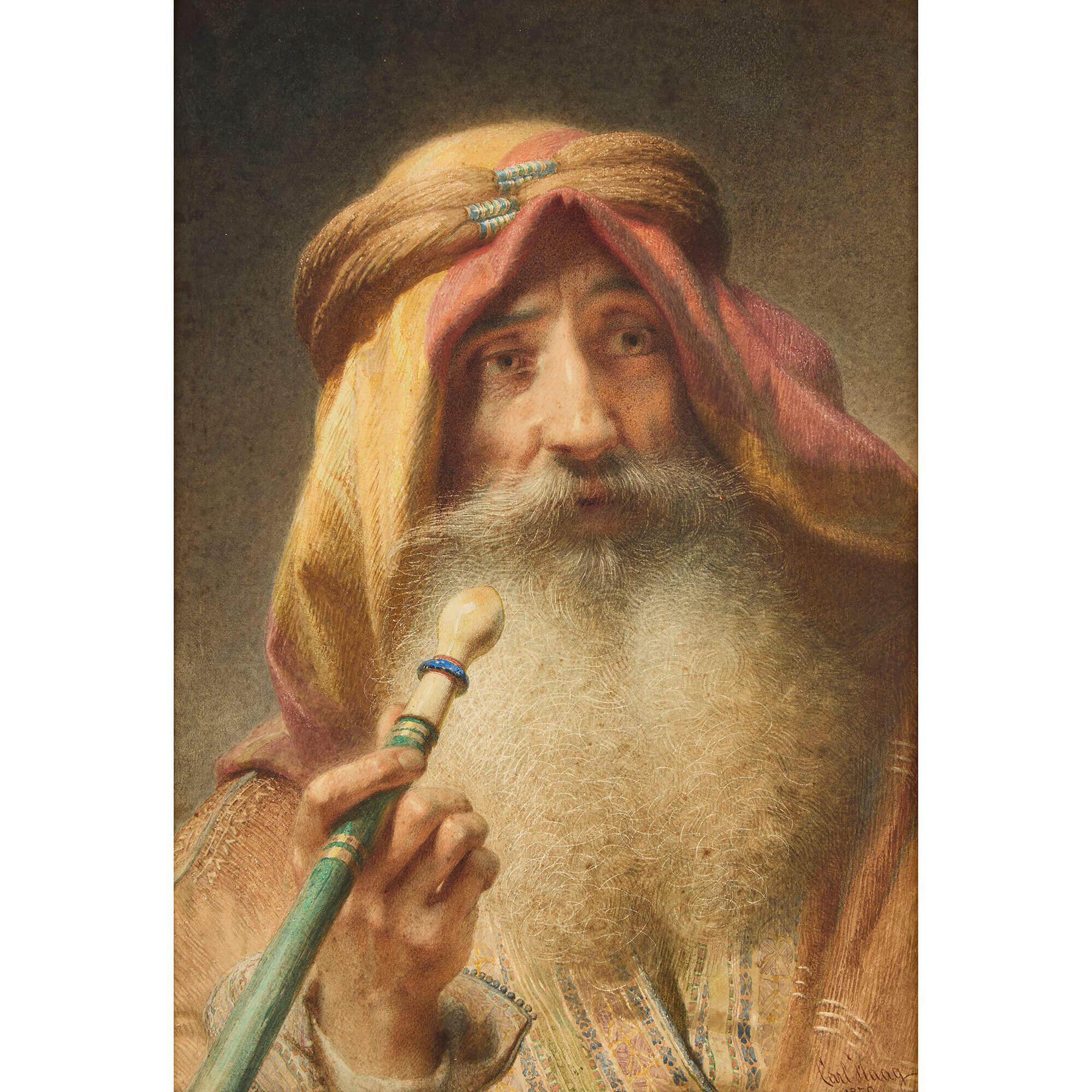 Mashallah Antico Grande Ritratto Orientalista Tedesco ad Acquerello Carl Haag in vendita 1