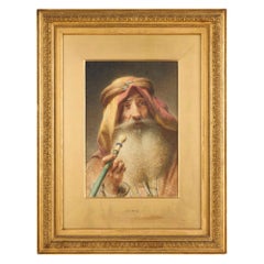 Mashallah Antico Grande Ritratto Orientalista Tedesco ad Acquerello Carl Haag