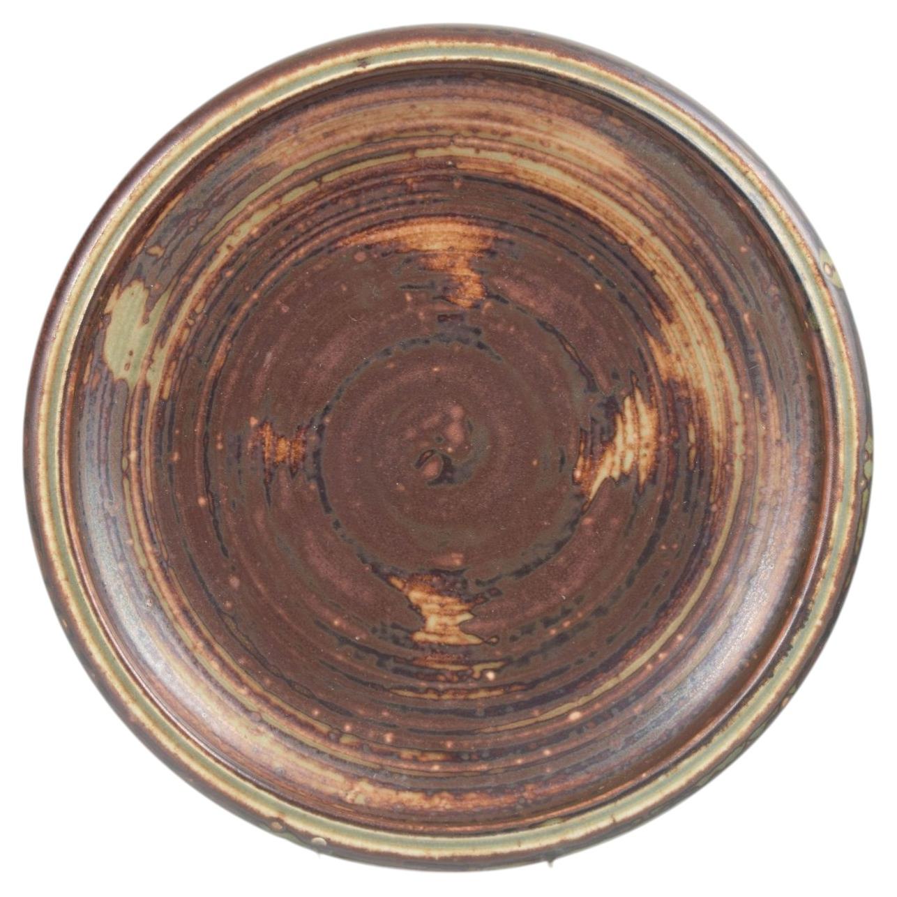 Carl Halier for Royal Copenhagen. Low stoneware bowl with concentric pattern. For Sale