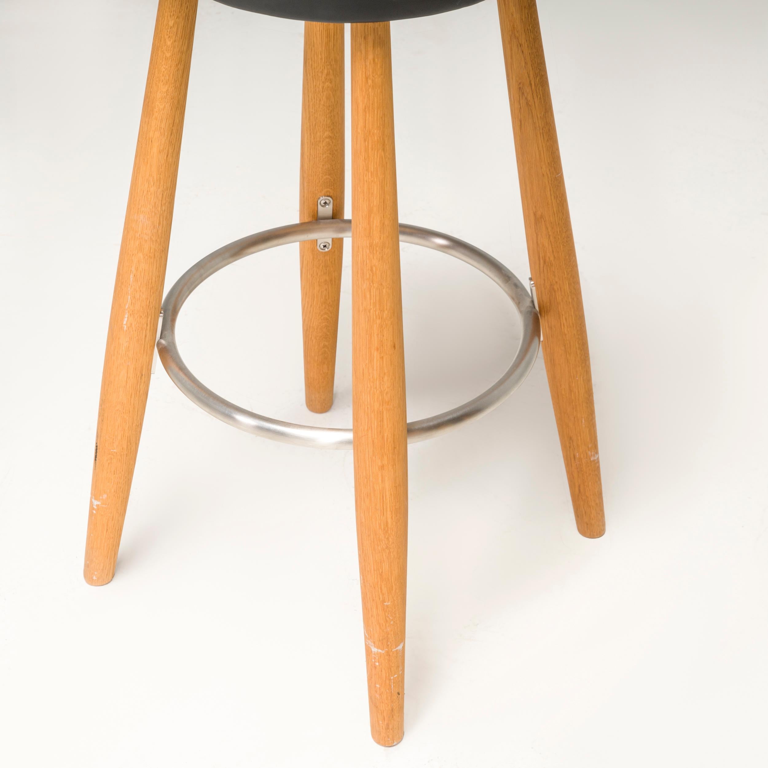 Danish Carl Hansen by Hans J Wegner Black Leather & Oak CH56 Bar Stools, Set of 2