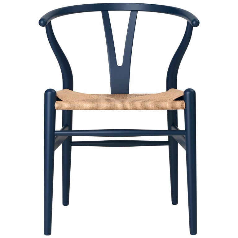 Carl Hansen CH24 Soft Wishbone Chair in Blue with Natural Cord by Hans J.  Wegner at 1stDibs
