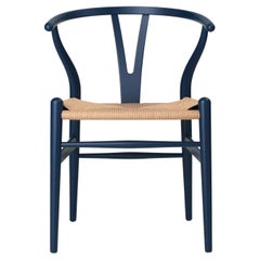 Carl Hansen CH24 Soft Wishbone Chair in Blue with Natural Cord by Hans J. Wegner