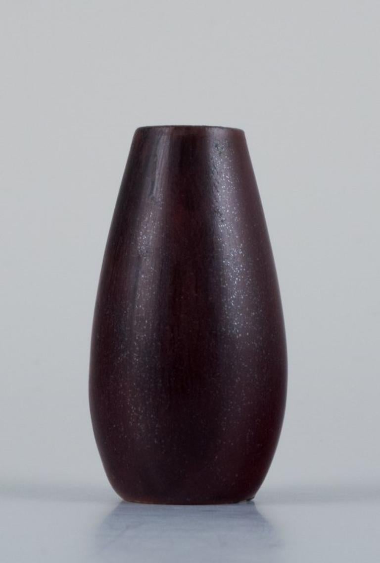 Scandinavian Modern Carl Harry Staahlane for Roerstrand. Miniature vase with brown glaze For Sale