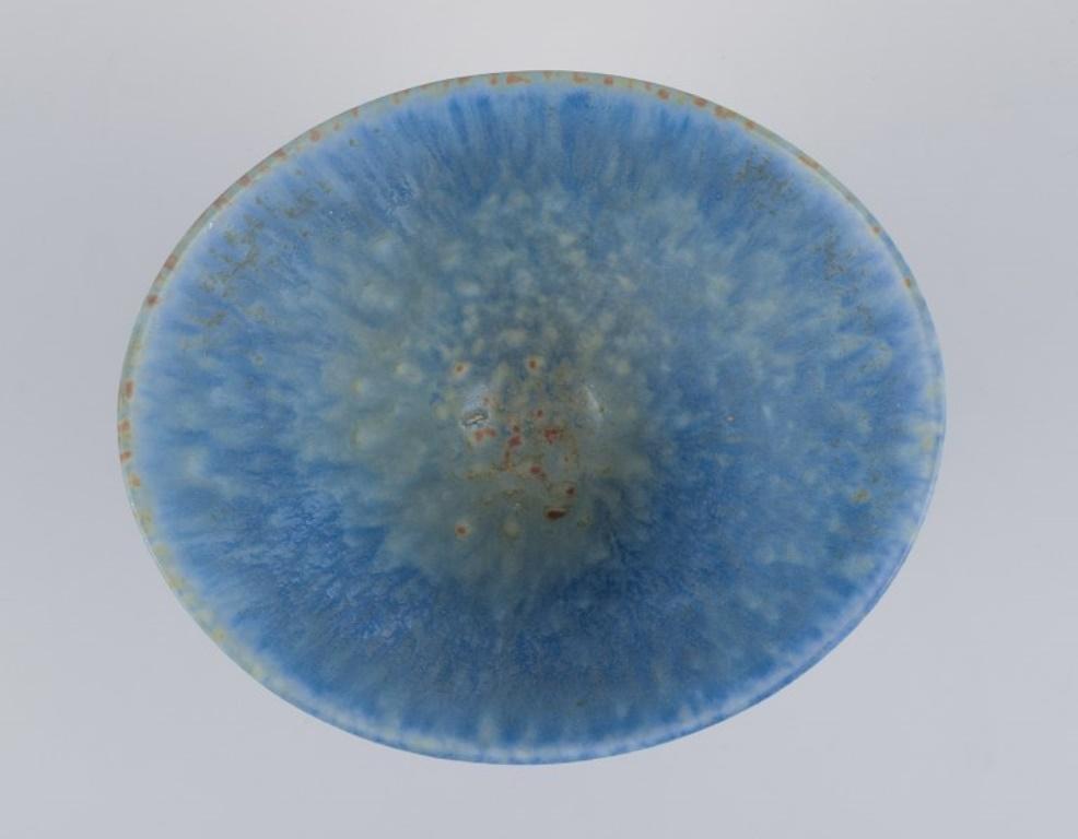 Glazed Carl Harry Ståhlane (1920-1990) for Rörstrand, ceramic bowl in shades of blue. For Sale