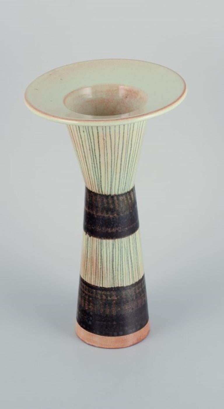 Scandinavian Modern Carl Harry Ståhlane '1920-1990' for Rörstrand, Tall Ceramic Vase with Stripes For Sale