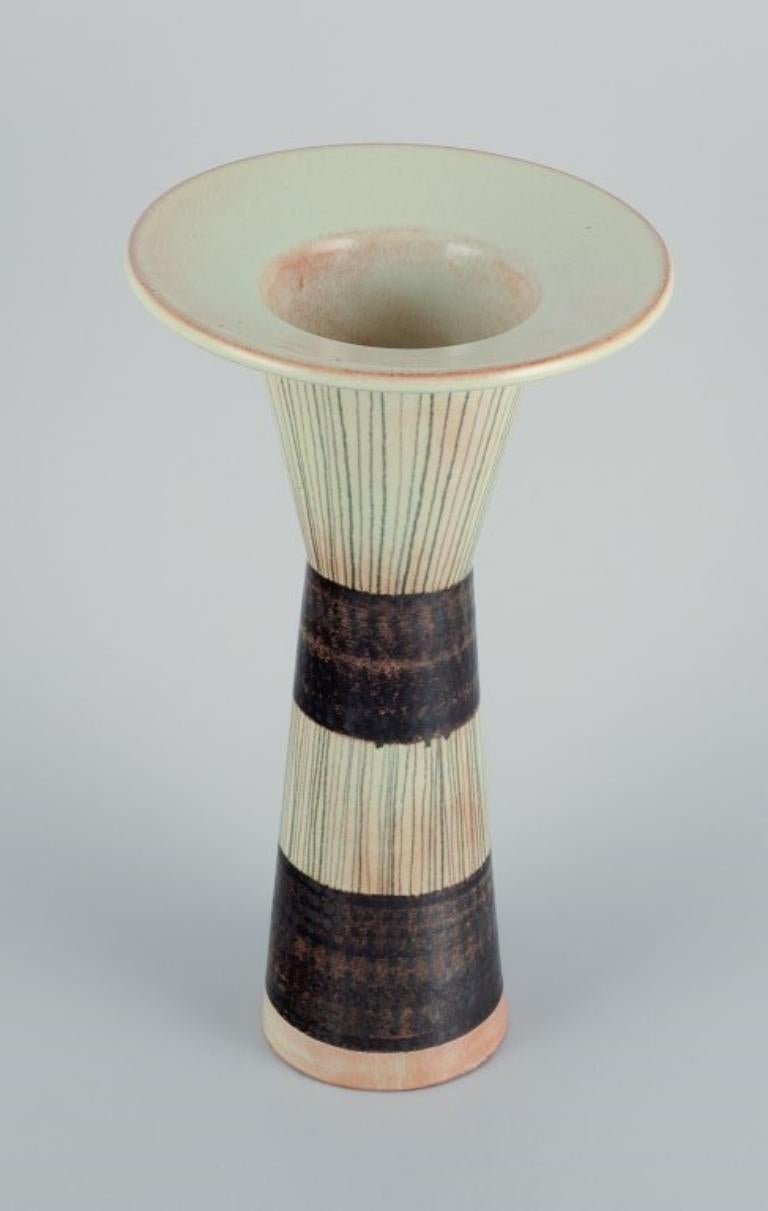 Swedish Carl Harry Ståhlane '1920-1990' for Rörstrand, Tall Ceramic Vase with Stripes For Sale