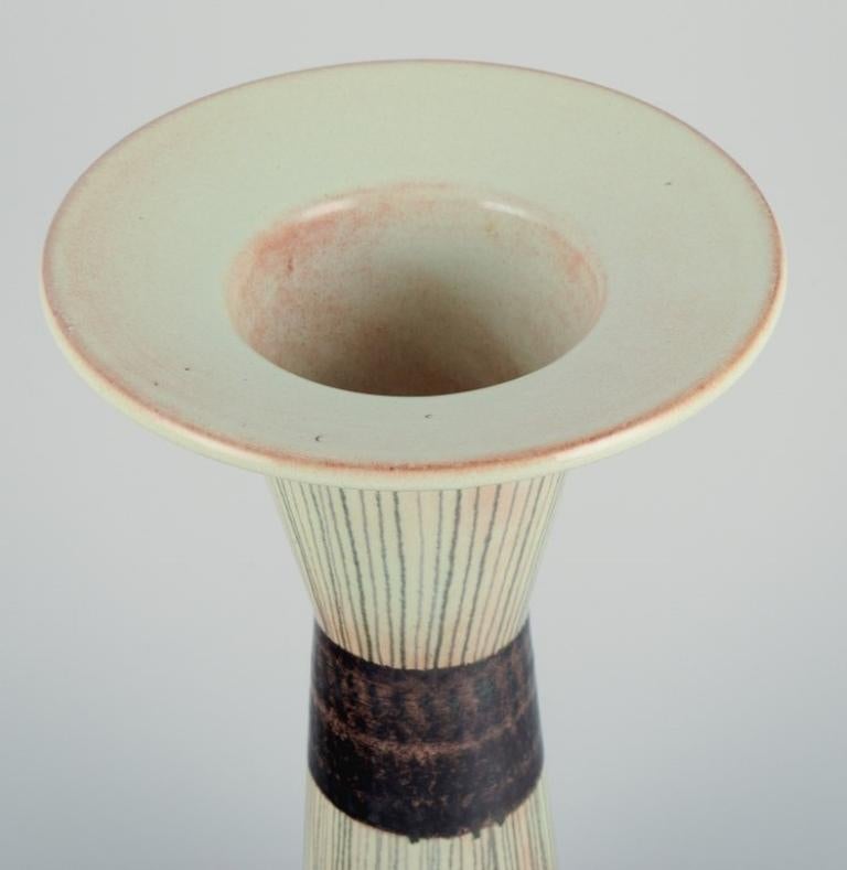 Glazed Carl Harry Ståhlane '1920-1990' for Rörstrand, Tall Ceramic Vase with Stripes For Sale