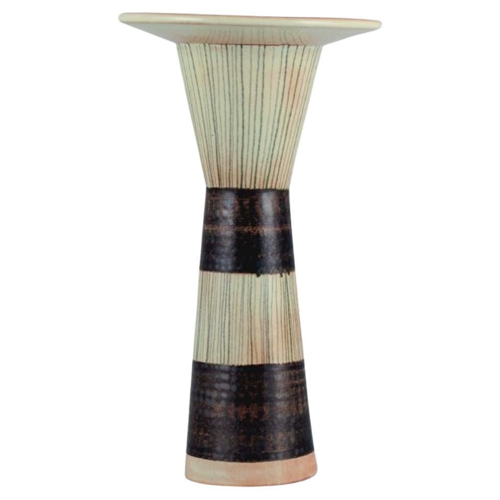 Carl Harry Ståhlane '1920-1990' for Rörstrand, Tall Ceramic Vase with Stripes For Sale