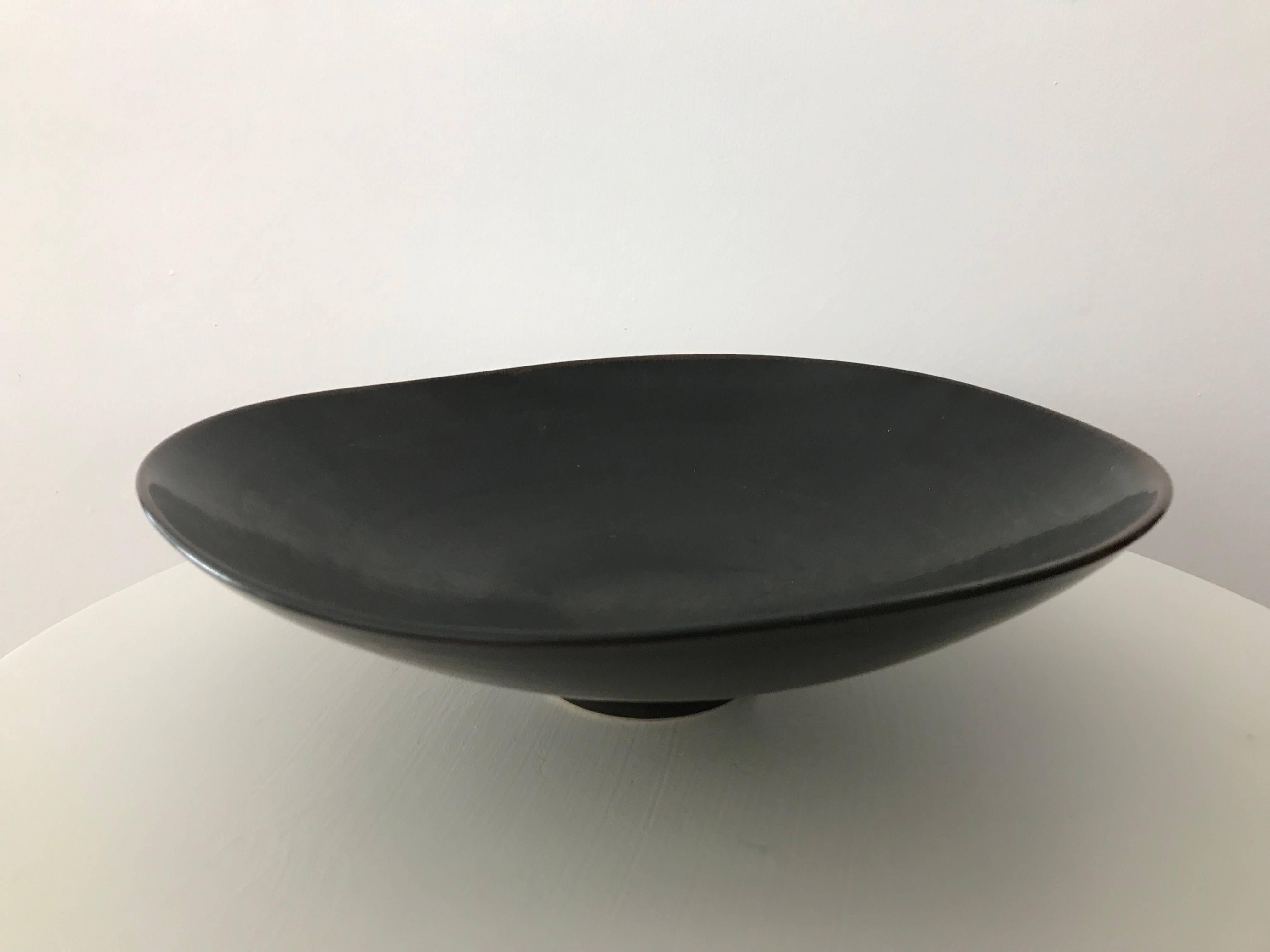 Mid-Century Modern Carl Harry Stålhane for Rörstrand Stoneware Biomorphic Bowl in Haresfure Glaze