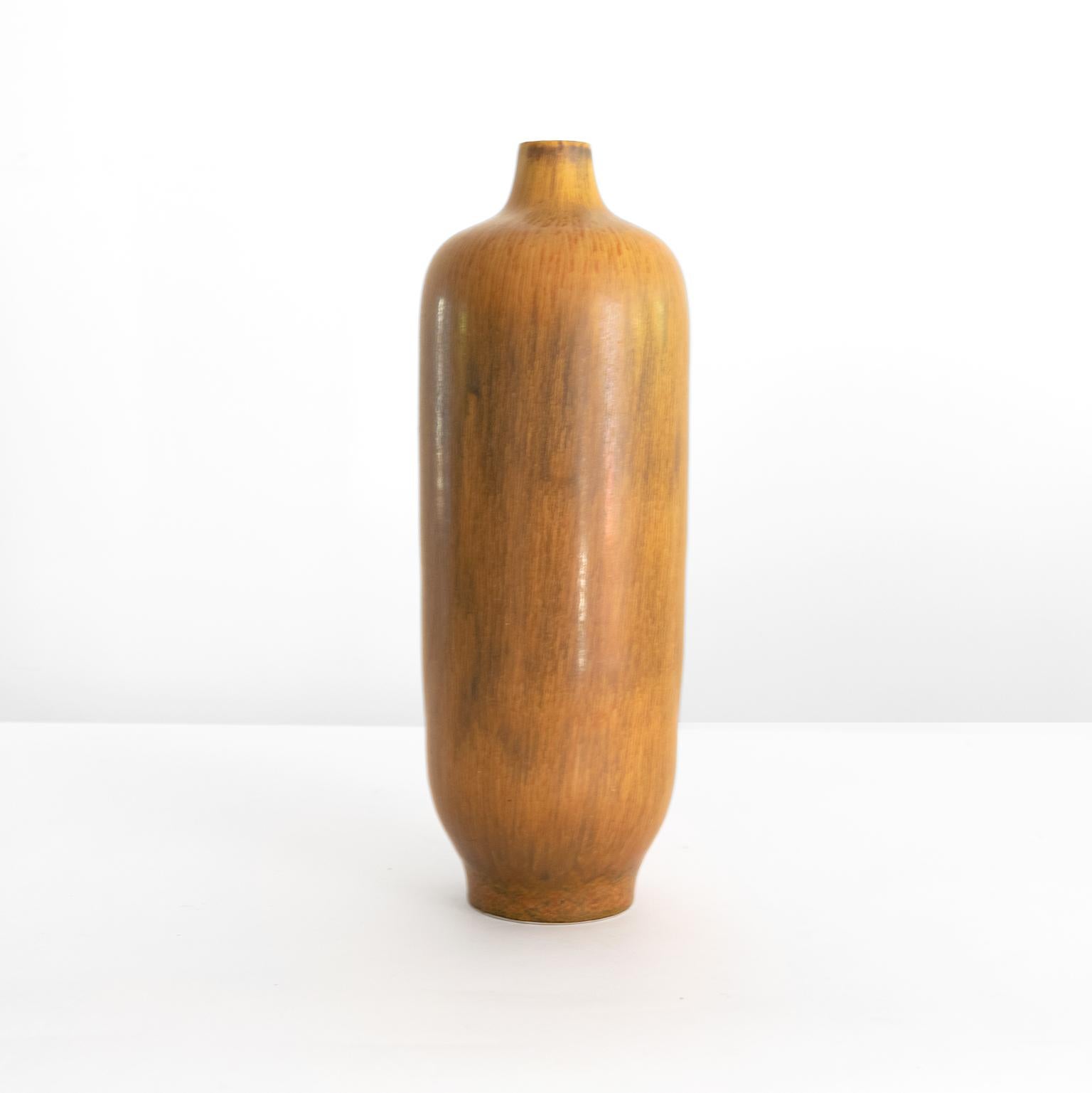 Scandinavian Modern  Carl-Harry Stålhane amber colored Hare’s-Fur” glazed vase made at Rorstrand For Sale