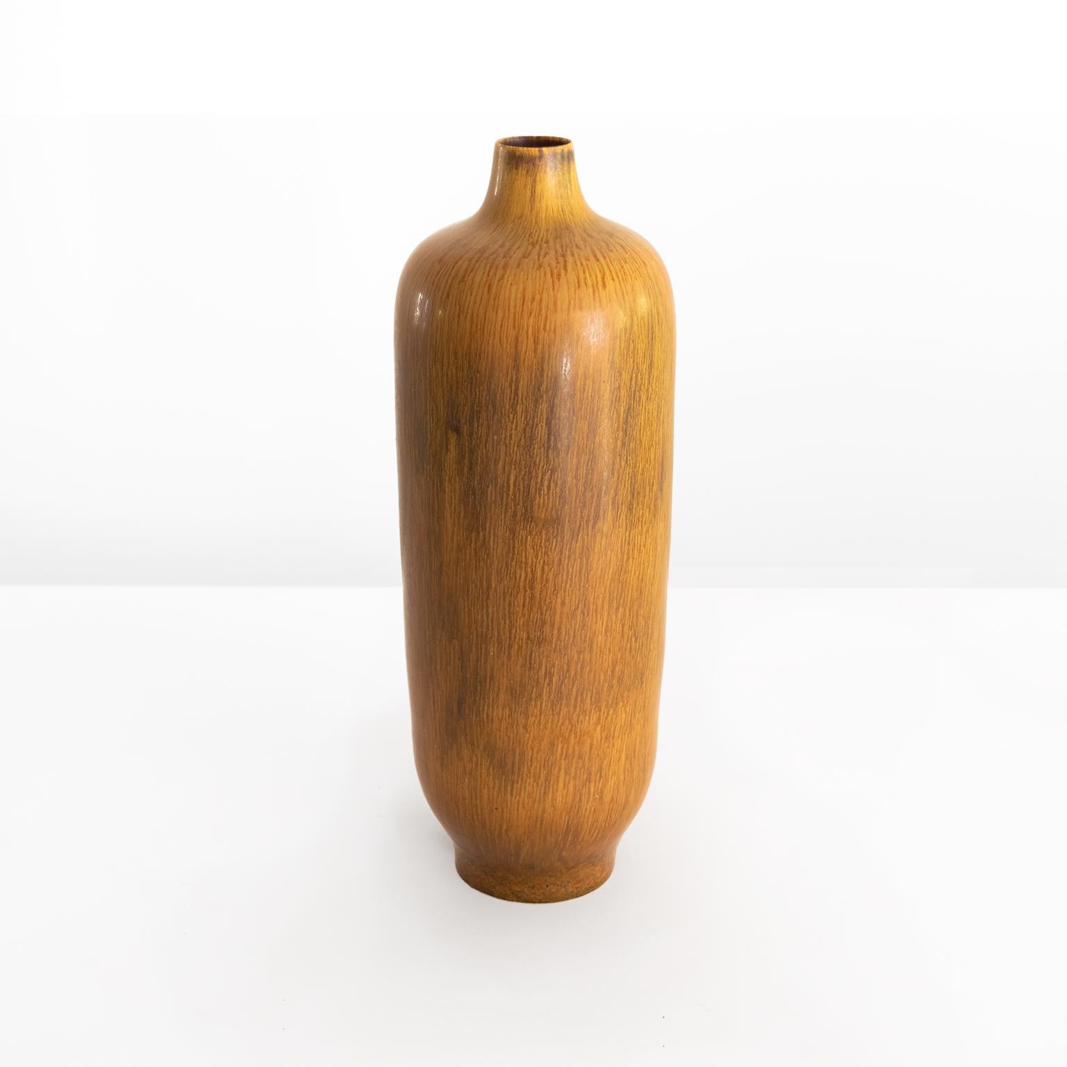 Scandinavian  Carl-Harry Stålhane amber colored Hare’s-Fur” glazed vase made at Rorstrand For Sale