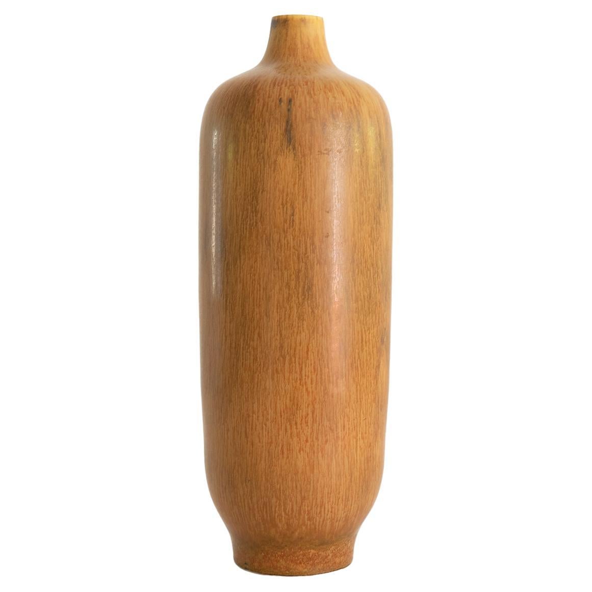 Carl-Harry Stålhane amber colored Hare’s-Fur” glazed vase made at Rorstrand For Sale